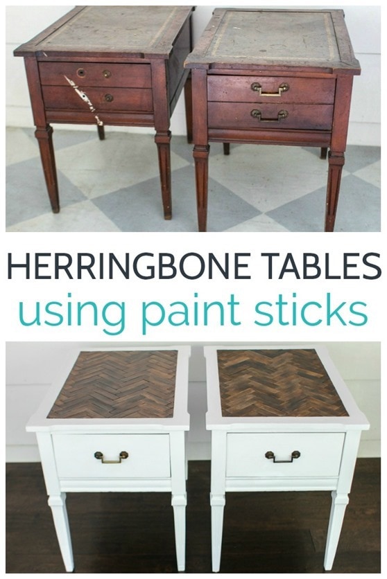 How To Make A Herringbone Table Top With Paint Sticks Lovely Etc