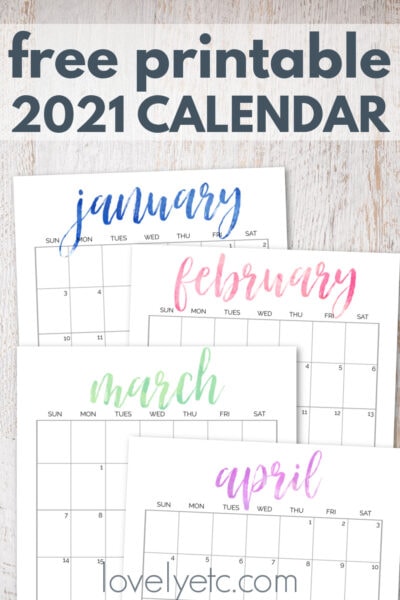 Simple and Pretty Free Printable 2021 Calendar - Lovely Etc.