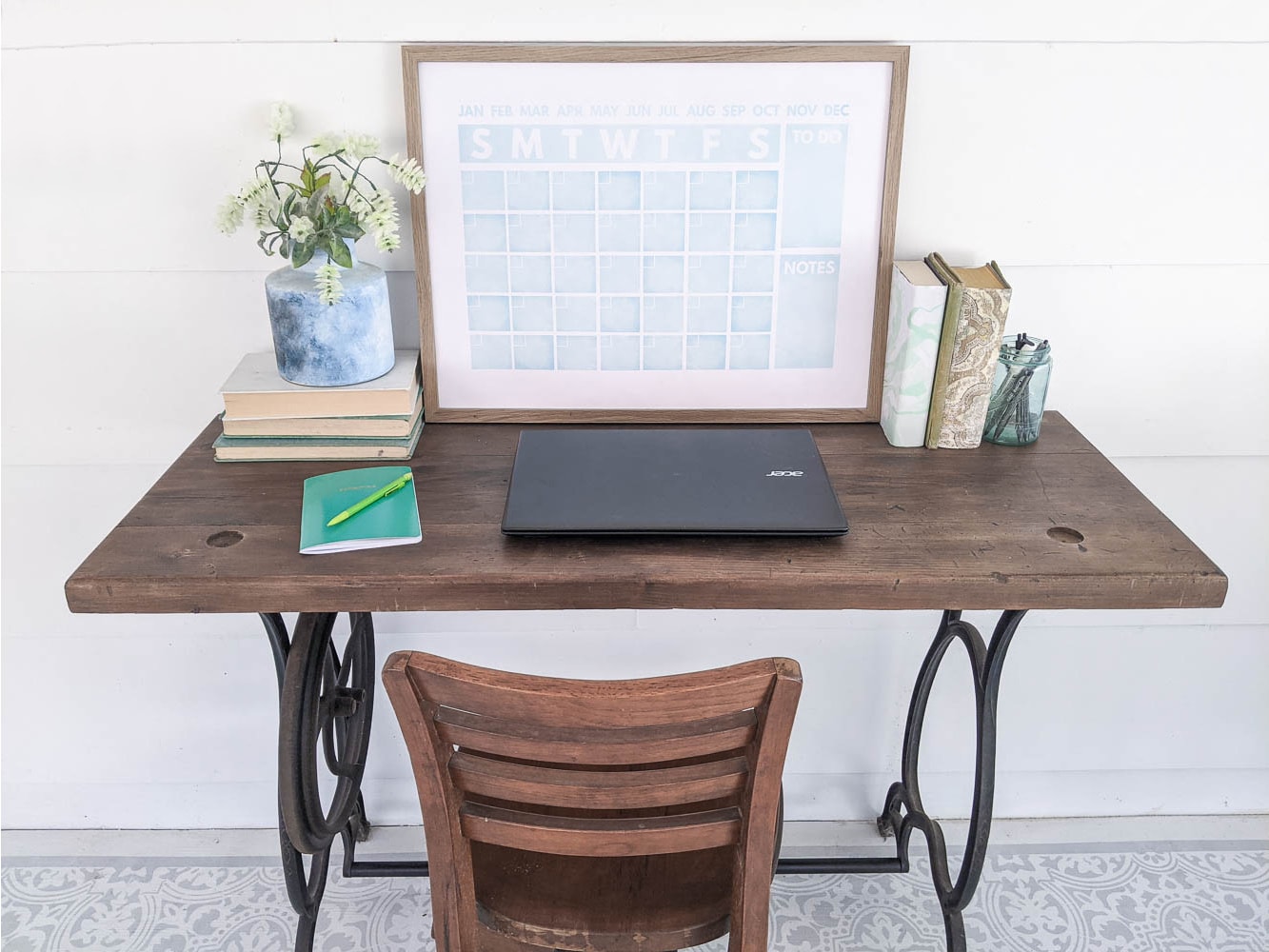 How To Repurpose A Vintage Sewing Machine Table As A Desk - Lovely Etc.