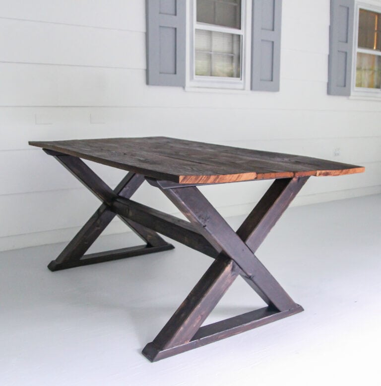 How to Build a Beautiful DIY Farmhouse Table with X Legs - Lovely Etc.