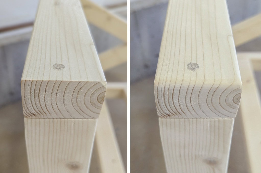 chair arm rests before and after rounding the edge.