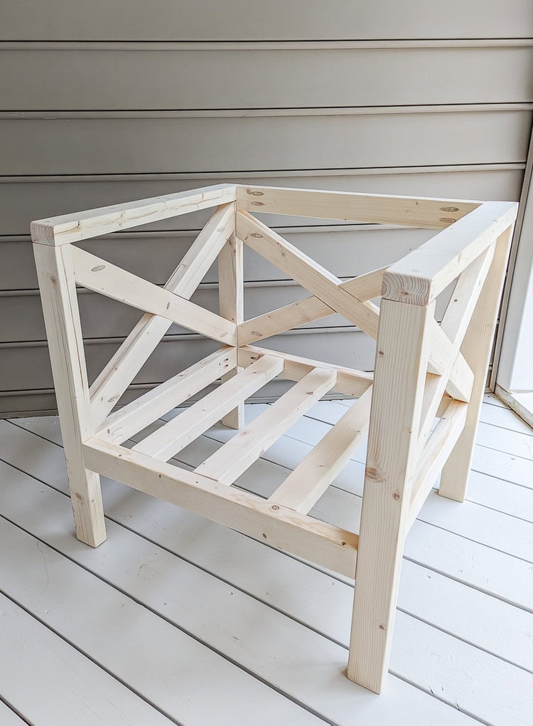 completed outdoor chair made from pine.