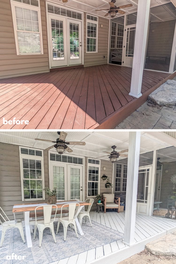 before and after of back porch.